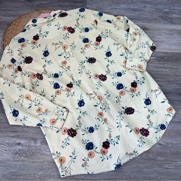 Vintage 90’s pal yellow floral thermal oversized button down shacket - Picture 2 of 5